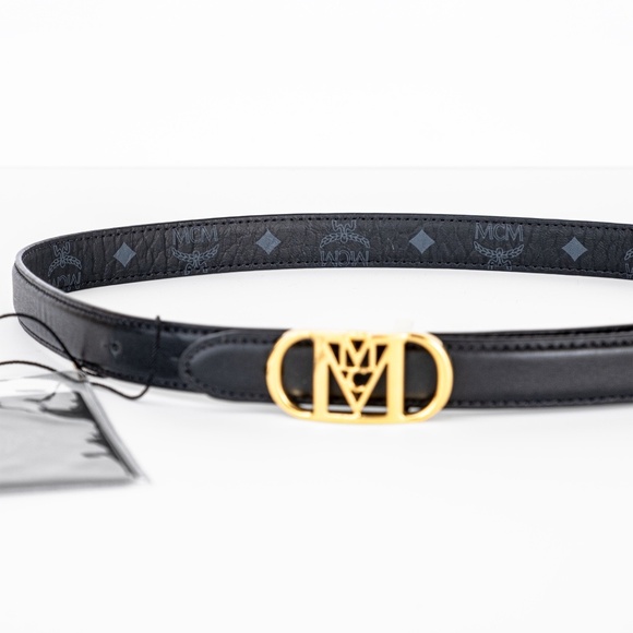 NWT | MCM Mode Mena Reversible Leather Belt Visetos Logo Gold Buckle - 90 cm main image 8